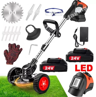 W/ LED Cordless Weed Eater Electric Brush Cutter Lawn Edger Grass String Trimmer - Image 1 of 4
