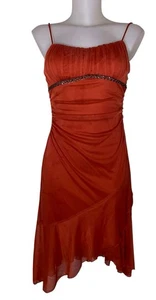 Y2k 90s Womens Orange Empire Waist Asymmetric Witchy Whimsigoth Dress Sz M FLAW - Picture 1 of 4