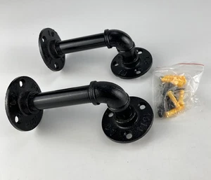 Regalträger Industrierohr schwarz Eisen Wandregalträger 2 Stück - Bild 1 von 7