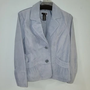 Chaqueta De Colección East 5th Mujer Gamuza Cuero Talla PL Azul Claro Botón Bolsillos Cuello - Imagen 1 de 8