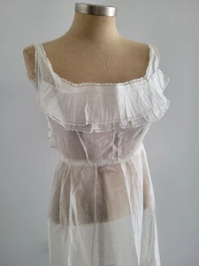 Antiguo Vestido Eduardiano Algodón Tea Lawn Sin Mangas Con Encaje Blanco Transparente - Imagen 1 de 13