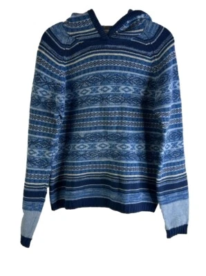 Vintage Y2K Womens Large Lambswool Fair Isle Knit Hooded Sweater Grunge preppy - Image 1 of 4