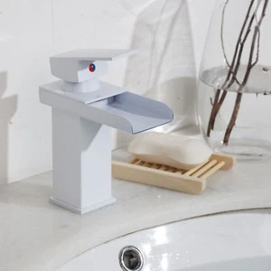 Grifo mezclador de un solo orificio para lavabo de baño cascada ancha pintura blanca - Imagen 1 de 7
