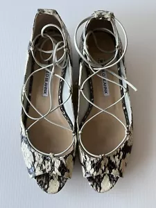 Manolo Blahnik Gray & Cream Snakeskin Lace-Up Espadrille Flats, Size 7 US, 37 IT - Picture 1 of 11