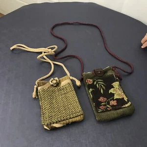 Vintage 2 The Bag Lady Tapestries by Robin Cat Crossbody Moss Green Purse RARE - Picture 1 of 4