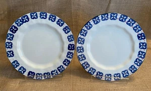2 Boho Boutique Stoneware Blue Floral Rim Pattern 10.25" Heavy Dinner Plates - Picture 1 of 7