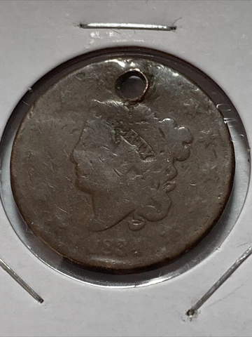 1834 Philadelphia Mint Matron Head Large Cent Holed Cover
