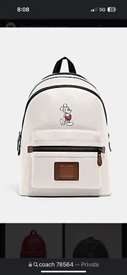 Disney X Coach Academy White Backpack Mickey Mouse Leather 78564 IM/Chalk NEW!! - Image 1 of 4