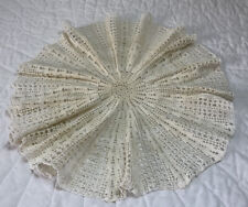 Vintage Round Hand Crocheted Doily, Cotton, Antique White, Ruffled, Pinwheel