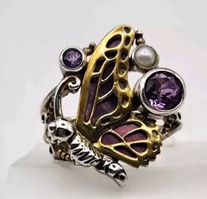Echo of The Dreamer Sterling Silver/Bronze Amethyst Butterfly Ring - Picture 1 of 6