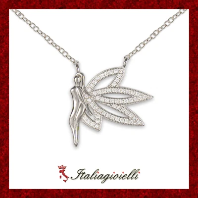 Fiabesca Collana Brillante con Fatina in Argento 925 Rodiato Oro Bianco - Immagine 1 di 4