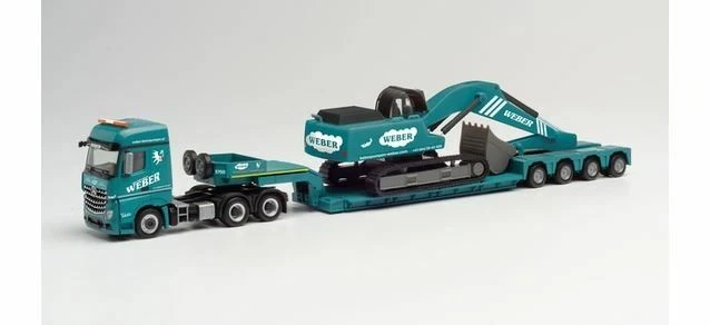 HO 1:87 Herpa # 313001 Mercedes Arocs Lowboy Heavy Haul con excavadora: Weber Foto 1 de 1