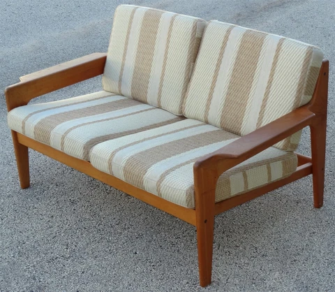 70-80s Solid Teak Wood Danish Modern KOMFORT Love Seat Couch Cover