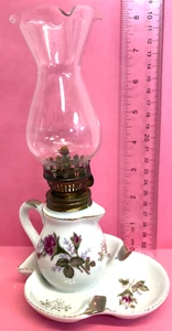 Vintage Mini Hurricane Öllampe mit Schmuckschale Blumen viktorianischer Stil - Bild 1 von 2