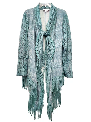 Plumero Pretty Angel Turquesa Encaje Flecos Frente Abierto Cardi Para Mujer Talla S/M Foto 1 de 4