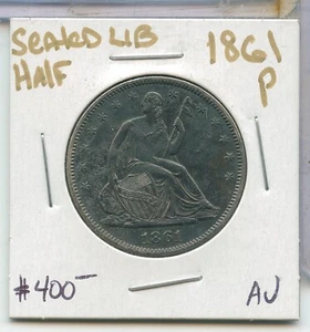 1861-P Silver Seated Liberty Half Dollar 50c Philadelphia Mint - SS733 - Picture 1 of 3