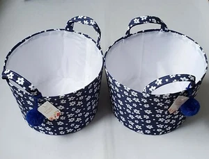 2x Round Floral Fabric Gifting Basket Storage Organizing Blue/White, 7"H×10"Dia. - Picture 1 of 2