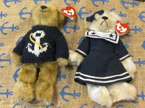 Vintage TY Attic Treasures Beanie Babies Set/2 Nautical Bears Breezy & Salty - Picture 1 of 14