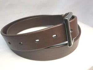 KENNETH COLE Italian Brown Leather Belt Men's Size 34 Solid Brass Buckle - Picture 1 of 11