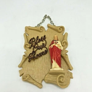 Vintage Bless Our Home Made in Italy Plastic Plaque Wall Hanging Religious Jesus - Picture 1 of 8