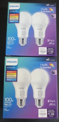 Philips LED Multi-CCT Dip Switch 100W A19 2P: Dimmable 13.7-Year Life - 2 boxes - Image 1 of 4