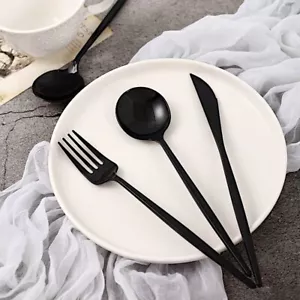 24 BLACK Premium PLASTIC CUTLERY Spoon Fork Knife Set Party Events Home Supplies - Picture 1 of 8