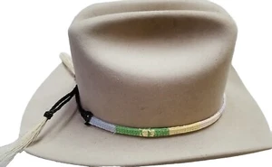 HATBAND GREEN,BLUE,YELLOW,TURQUOISE,PINK,PURPLE&WHITE w/ White Horsehair Tassels - Picture 1 of 9