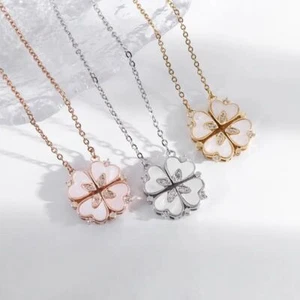 Collana Ciondolo Quadrifoglio o Quadro Cuore con Strass Smaltato Elegante Donna - Imagen 1 de 14