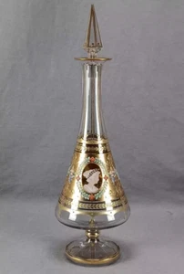 Moser Type Bohemian Enamel Roman Cameos Floral Heavy Gold 15 1/2 Inch Decanter - Picture 1 of 15