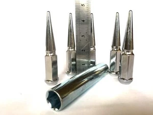 32 Ford F150 F250 F350  14mm x 2 Chrome Spike Nuts 4.4" Tall See Details Below - Picture 1 of 6