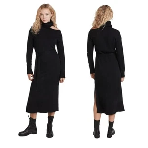 Paige Black Knit Soft Wool Blend Cutout Cold Shoulder Sweater Midi Dress Small - Picture 1 of 7