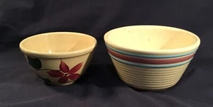 2 Nice Vintage Watt Pottery Oven Ware Ribbed Bowl Farmhouse Primitives - Picture 1 of 14