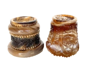 2 Vtg Brown Pressed Slag.Glass Toothpick Holders 2-1/2" Tall Imperial & St Clair - Picture 1 of 11