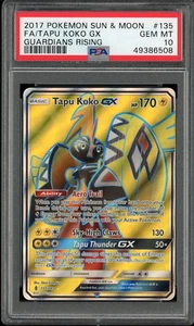 2017 Pokemon Sun & Moon Guardians Rising Full Art Tapu Koko GX #135 PSA 10 GEM - Picture 1 of 2