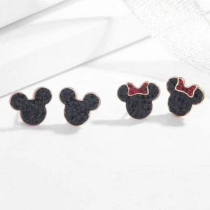 Zircon Earring Mickey Minnie Mouse Stud Earrings Titanium Stainless Steel Inlaid - Picture 1 of 8