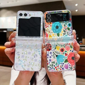 For Samsung Z Flip6 Flip5 7 4 3 Floral Pattern Shockproof Phone Case Clear Cover - Picture 1 of 22