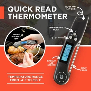 New BBQ Meat Thermometer Instant Read – Foldable Food Probe with Hold & Max/Min - Picture 1 of 15