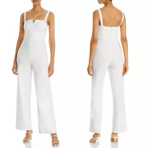 NEW AQUA Sleeveless WHITE Crepe PLEATED Tuxedo NOTCH Bridal WIDE LEG JUMPSUIT S - Picture 1 of 11
