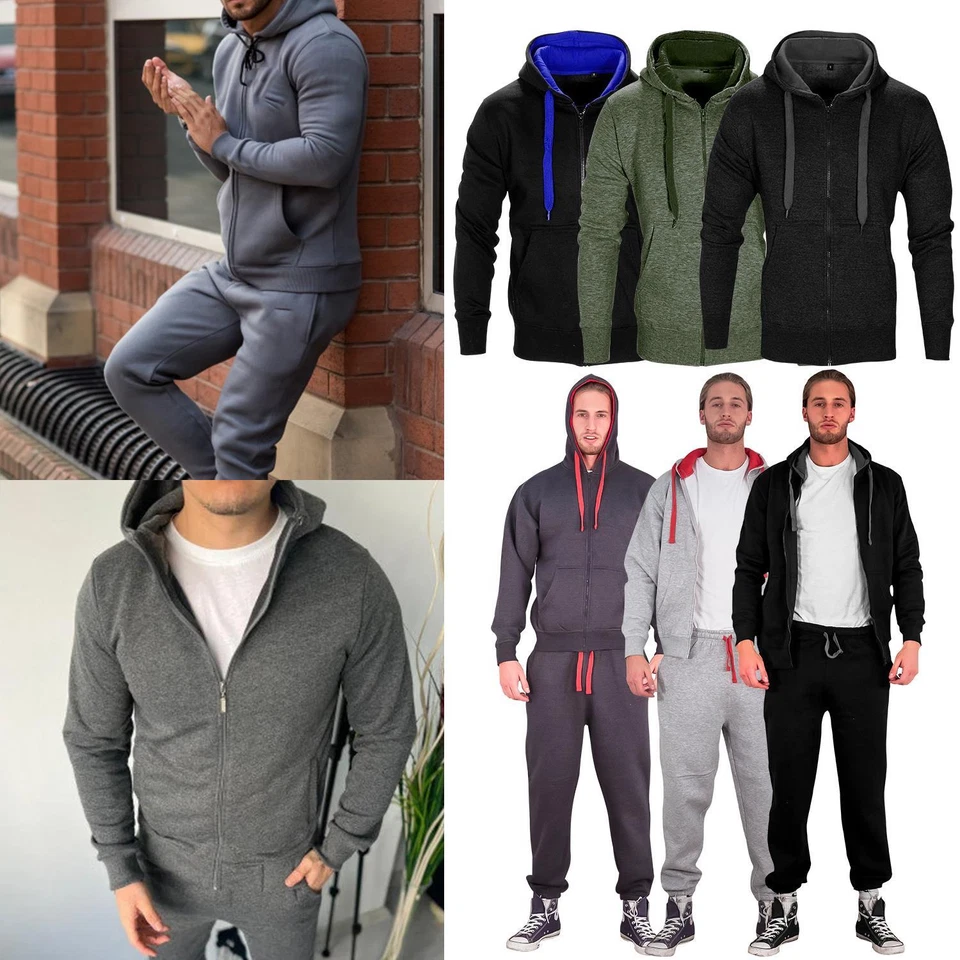 Men Full Zip Hoodie Set Jogging Sportswear Casual Tracksuit Jogger Sweat Pants - Image 1 of 4