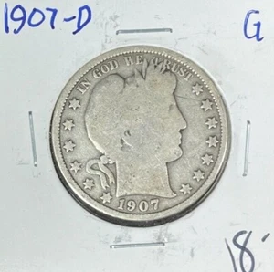 1907-D BARBER SILVER HALF DOLLAR ~ GOOD ~NICE COIN~ - Picture 1 of 2