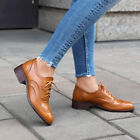 Women Lace Up Flat Retro Brogue Shoes Oxfords Casual Leather Wingtips College