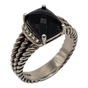 David Yurman Sterling Silver Petite Black Onyx & Diamond Wheaton Ring Size 7 - Picture 1 of 8