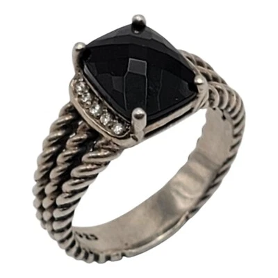 David Yurman Sterling Silver Black Onyx Diamonds Wheaton Ring Size 7 - Image 1 of 4
