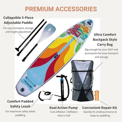 NEW Rave Sports Kota Sunset 10'6" iSUP Inflatable Stand Up Paddle Board Package - Image 1 of 4