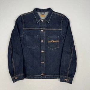 NUDIE JEANS Ronny Dry Orange Embo Jacket Indigo Blue Pure Cotton Denim Men’s L - Picture 1 of 9