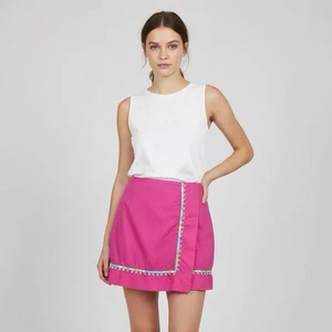 Falda corta para mujer Lilly Pulitzer 6 Preppy rosa liso ribete colorido - Imagen 1 de 9