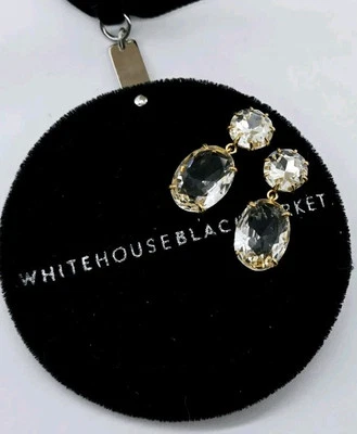 White House Black Market Earrings NEW Gold tone Crystal 1.25 in Dangle Drop WHBM - Image 1 of 4