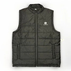 Chaleco acolchado negro John Deere para hombre talla XL bolsillos con cremallera completa logotipo sin mangas nuevo con etiquetas - Imagen 1 de 15