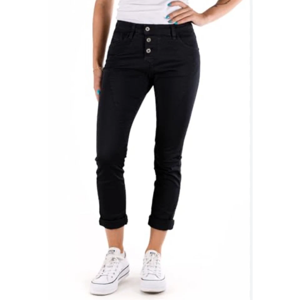 Pantalones informales PLEASE Button Fly para mujer pequeños negros hechos en Italia corazón Foto 1 de 4