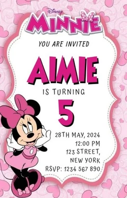 Digital Minnie Mouse Birthday Party Invitation Personalized Texts 1 - Image 1 of 4